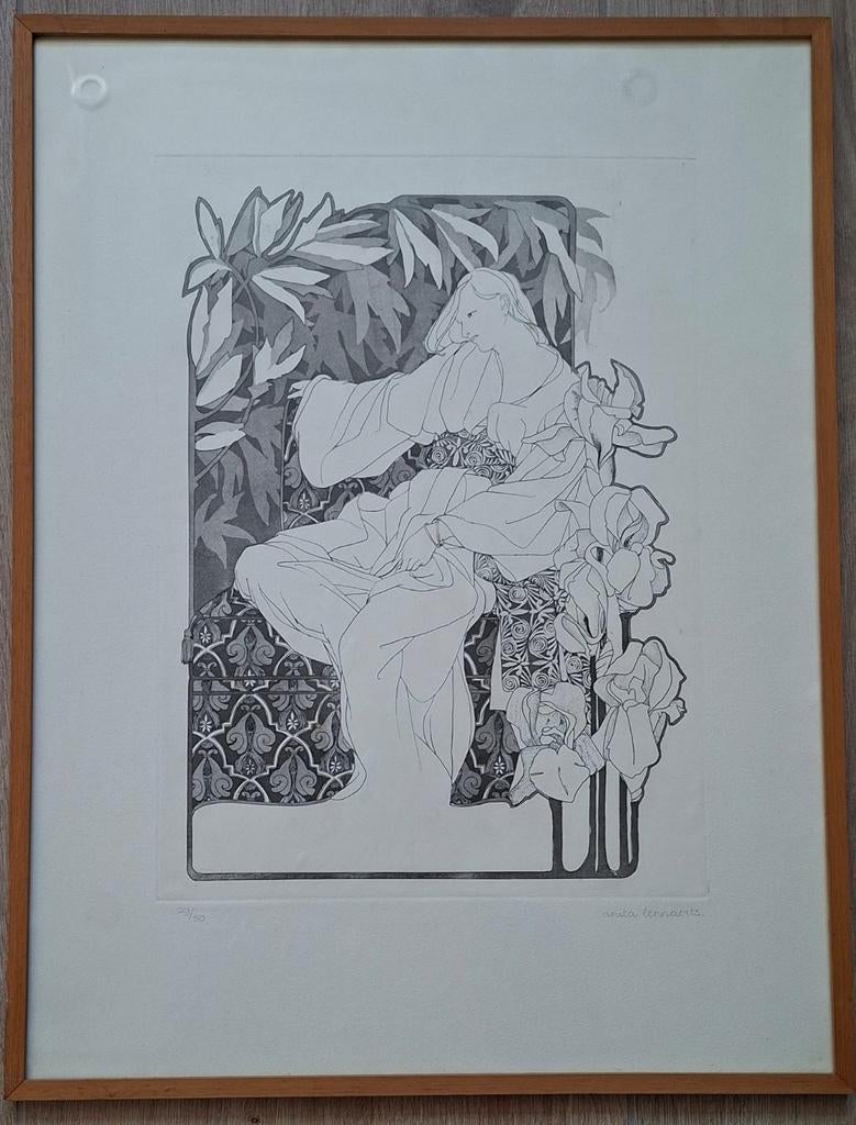 Anita Lennaerts - Dame op sofa - Art Nouveau Litho (29/50), Antiek en Kunst, Kunst | Litho's en Zeefdrukken, Ophalen
