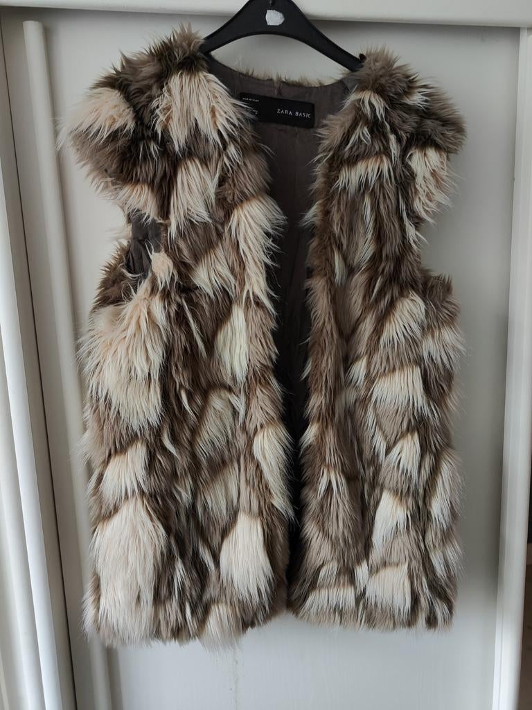 Fake Fur bodywarmer L Zara dieten print fluffy teddy bont, Bruin, Maat 42/44 (L), Ophalen of Verzenden, Zo goed als nieuw