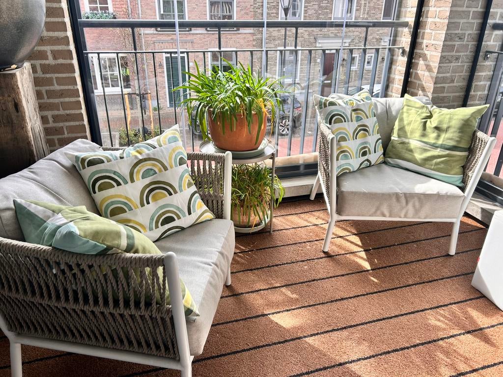 Gezellige tuinset, 2 stoelen en een bijpassende hocker, Gebruikt, Hocker, Aluminium, Loungeset