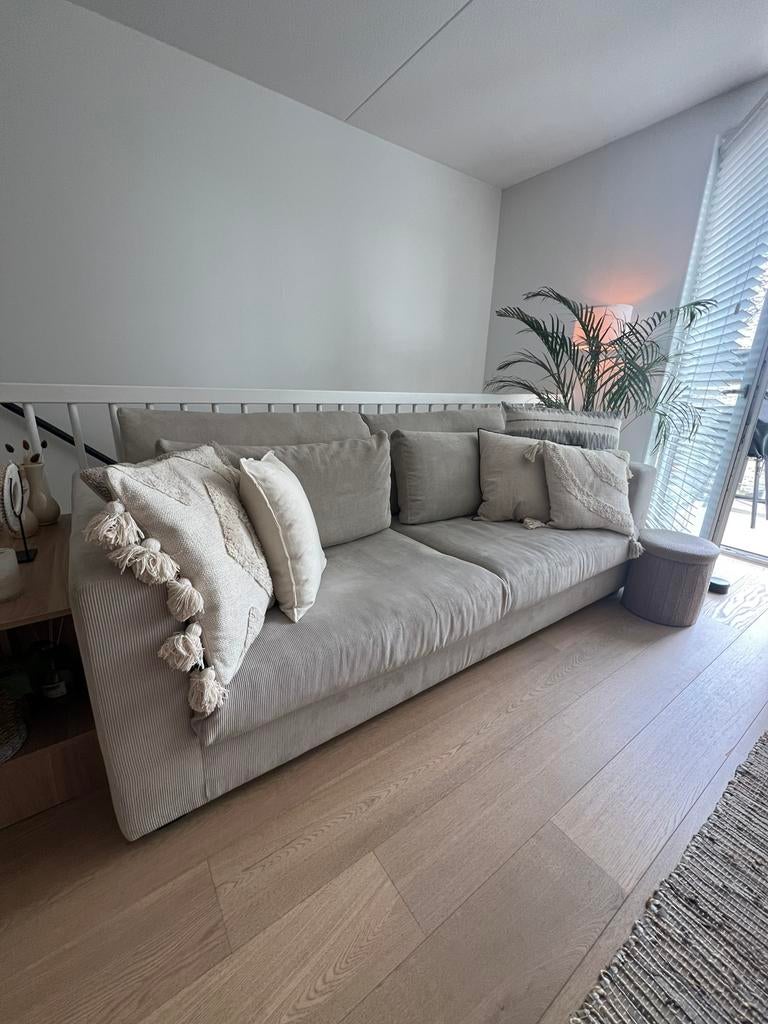 Beige geribde bank Loods 5, Ophalen, Gebruikt, Overige materialen