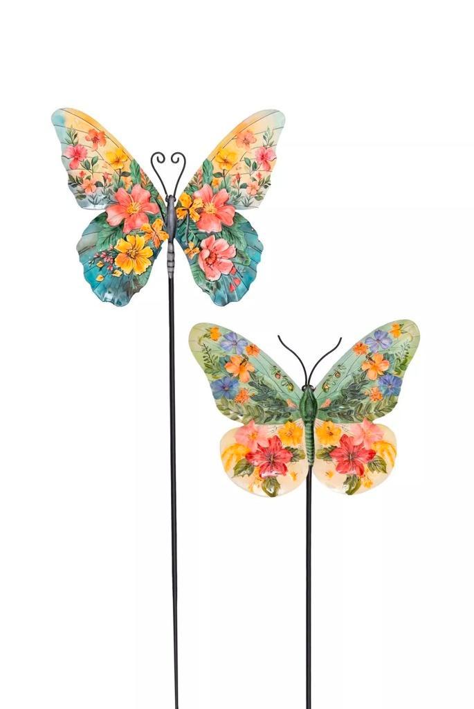 BLOEMEN VLINDER OP STEKER - METAAL, Tuin en Terras, Tuinstekers, Nieuw, Ophalen of Verzenden