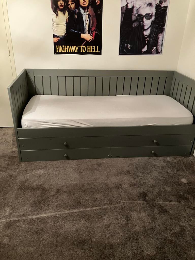 Bed met uitschuifbaar logeerbed en opbergruimte, Ophalen, 90 cm, Eenpersoons, 200 cm