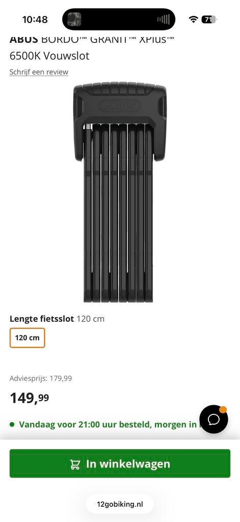 ABUS Bordo Granit XPlus 6500K Vouwslot 120 cm, Ophalen of Verzenden, Gebruikt, Vouwslot