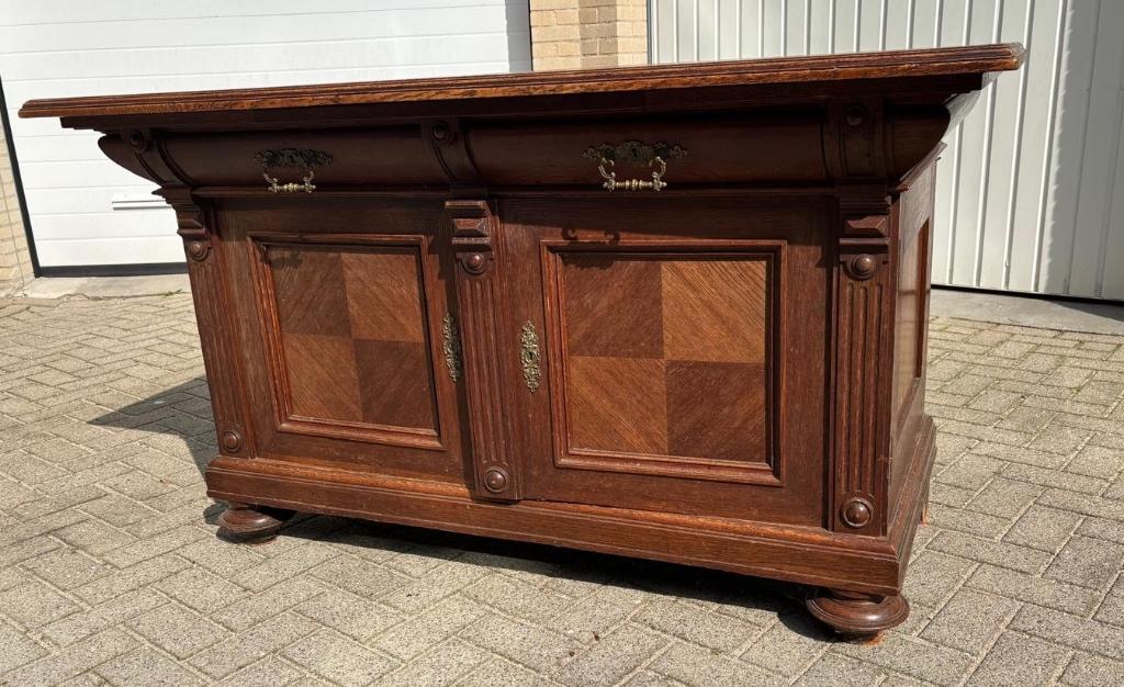 Antiek eiken dressoir Heinrich Bauer Leipzig (1900), Ophalen, Gebruikt