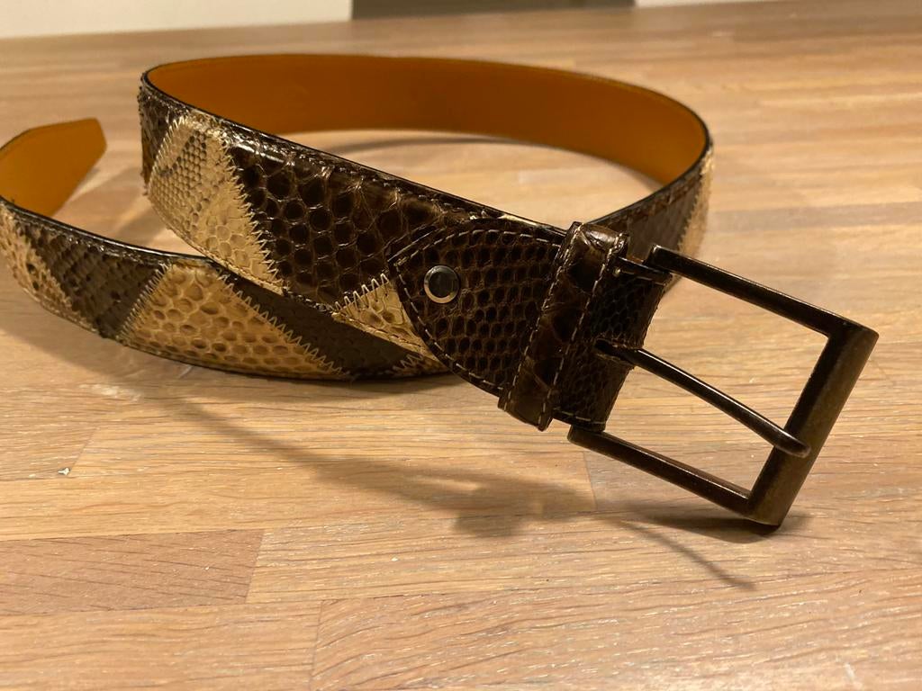 Italiaanse python riem ceintuur 110 cm wit en bruin, Kleding | Dames, Verzenden, Heupriem, Zo goed als nieuw, 3 tot 5 cm