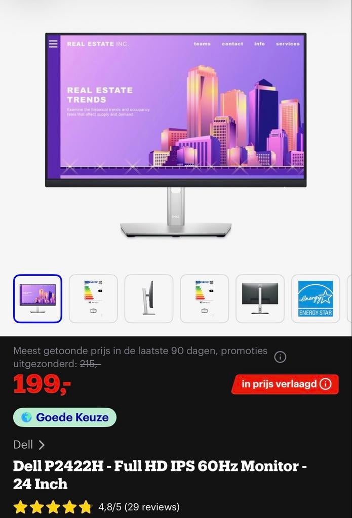 Dell P2422H Full HD IPS 60Hz Monitor - 24 inch, Computers en Software, Monitoren, IPS, In hoogte verstelbaar, Full HD, Ophalen of Verzenden