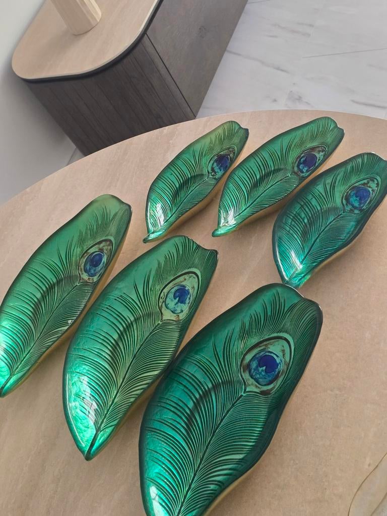 Groene schalen in pauwenveer design, Huis en Inrichting, Woonaccessoires | Schalen en Manden, Ophalen of Verzenden