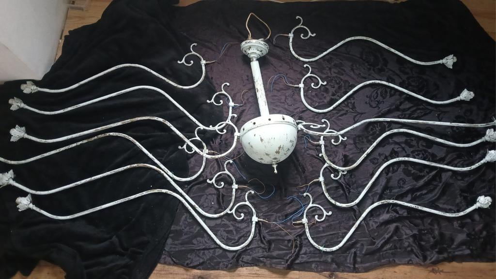 Vintage Kroonluchter Plafondlamp - Wit Metaal, Ophalen, Gebruikt, Metaal, Vintage, Klassiek, Landelijk