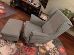 Fauteuil en voetenbank, Vibberbo zwart/beige, Huis en Inrichting, Fauteuils, Ophalen, Gebruikt, Stof, 75 tot 100 cm