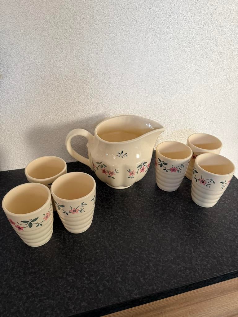 Vintage melkkan met 6 melkbekers. BIEDEN !, Ophalen of Verzenden