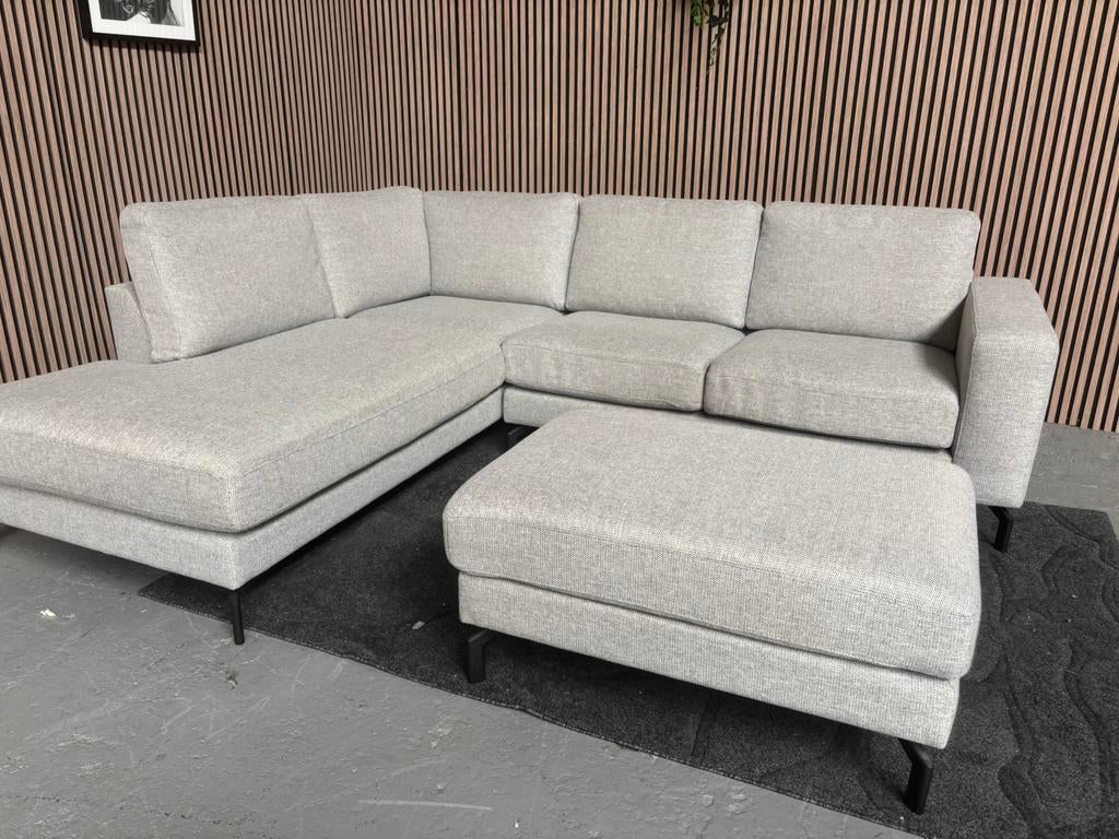 GRATIS LEVERING Hoekbank + Poef Grijs 255x220 GEREINIGD, Huis en Inrichting, Banken | Bankstellen, 250 tot 300 cm, Hoekbank, Ophalen of Verzenden