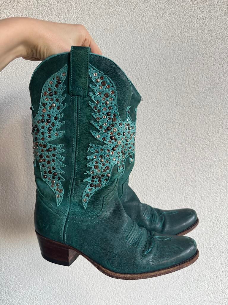 Sendra Y2K turquoise echt leren cowboy laarzen, Blauw, Ophalen of Verzenden, Zo goed als nieuw, Sendra