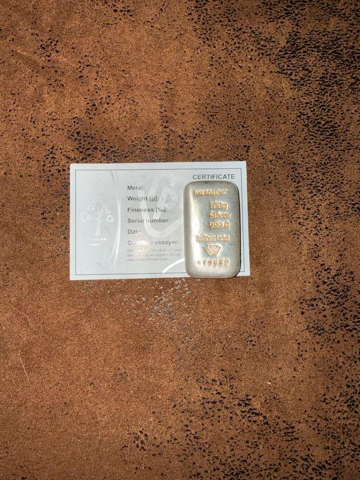 Zilveren baar 100g 999.0 - Metalor Zwitserland, Postzegels en Munten, Edelmetalen en Baren, Zilver, Ophalen of Verzenden