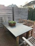 TEAB: Complete buitenset: granieten tafel + 4 houten stoelen, Tuin en Terras, Tuinsets en Loungesets, Ophalen, Gebruikt, Eettafel
