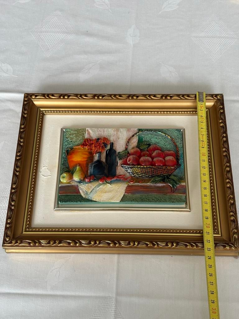 3D stilleven schilderij met fruit en flessen, Ophalen of Verzenden