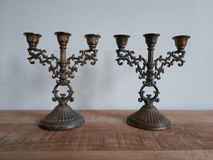 set van 2 kandelaar / kandelaber, in Barok of Rococo stijl, Antiek en Kunst, Antiek | Kandelaars, Koper of Brons, Ophalen of Verzenden