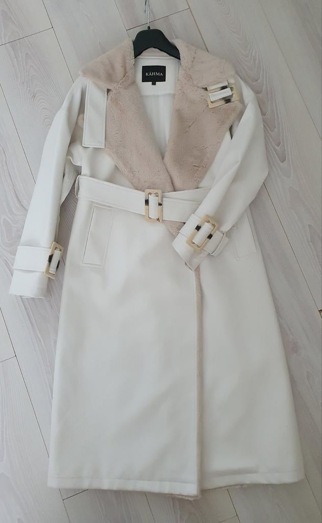Lederlook jas in gebroken wit, Ophalen of Verzenden, Zo goed als nieuw, Maat 38/40 (M), Beige