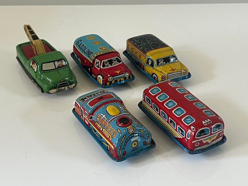 Vintage Japan blikken speelgoed voertuigen set jaren ’50/’60, Antiek en Kunst, Antiek | Speelgoed, Verzenden