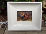 Olieverf/Paneel Schilderij "Haan en Kip" in Sierlijst, Ophalen of Verzenden