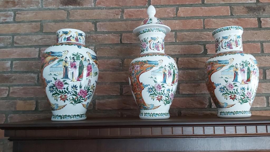Set van 3 porseleinen Chinese vazen, Antiek en Kunst, Antiek | Vazen, Ophalen