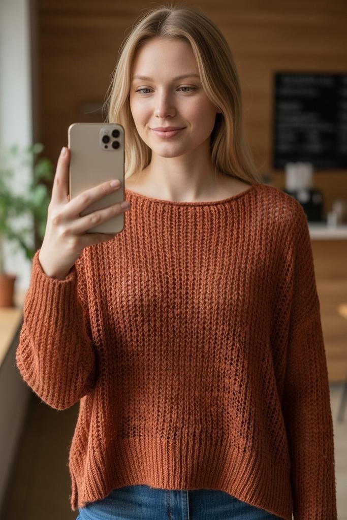 Stijlvolle opengewerkte trui – luchtig en trendy | S/M, Ophalen of Verzenden, Zo goed als nieuw, Oranje