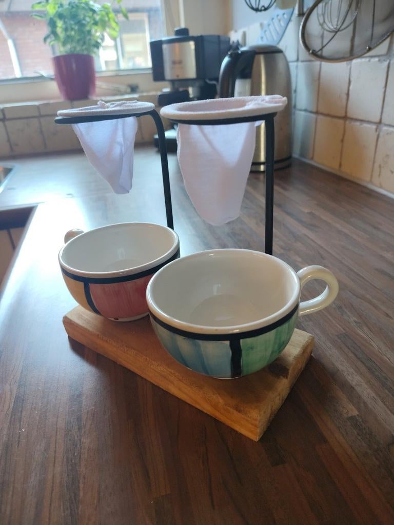 Koffiefilterhouder met twee kopjes, Ophalen of Verzenden