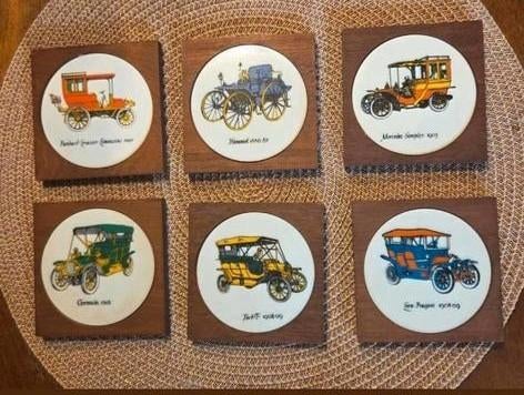 Vintage onderzetters oldtimer (6 stuks), Ophalen of Verzenden, Glas of Kopje