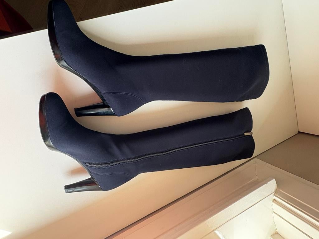 Lange blauwe stretch  laarzen Rapisardi 39 zgn, Ophalen of Verzenden, Zo goed als nieuw, Blauw, Hoge laarzen