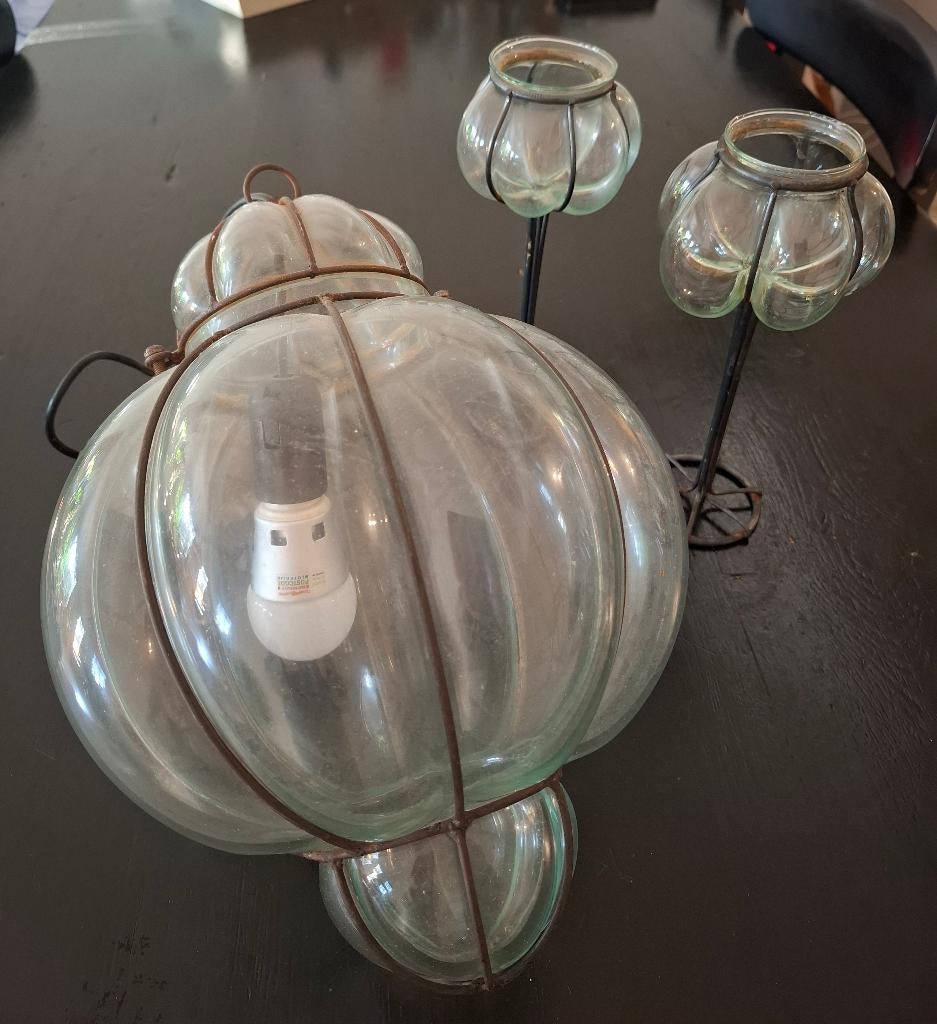 Venetiaanse lamp met 2 bijbehorende kandelaars, Antiek en Kunst, Ophalen of Verzenden