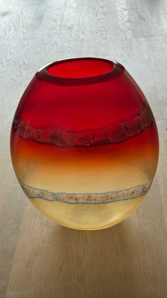 Alfredo Barbini Murano Scavo Vaas Rood-Amber, Ophalen