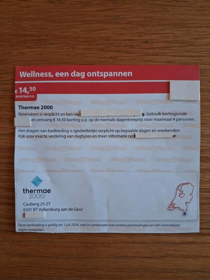 THERMAE 2000 14,50 KORT P.P MAX 4 PERSONEN!, Tickets en Kaartjes, Kortingen en Cadeaubonnen, Drie personen of meer, Spa of Sauna