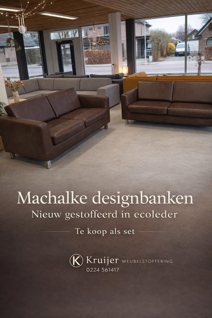 Machalke design banken set | Ecoleder | Nieuw gestoffeerd |, Ophalen of Verzenden, Nieuw, 75 tot 100 cm, Leer