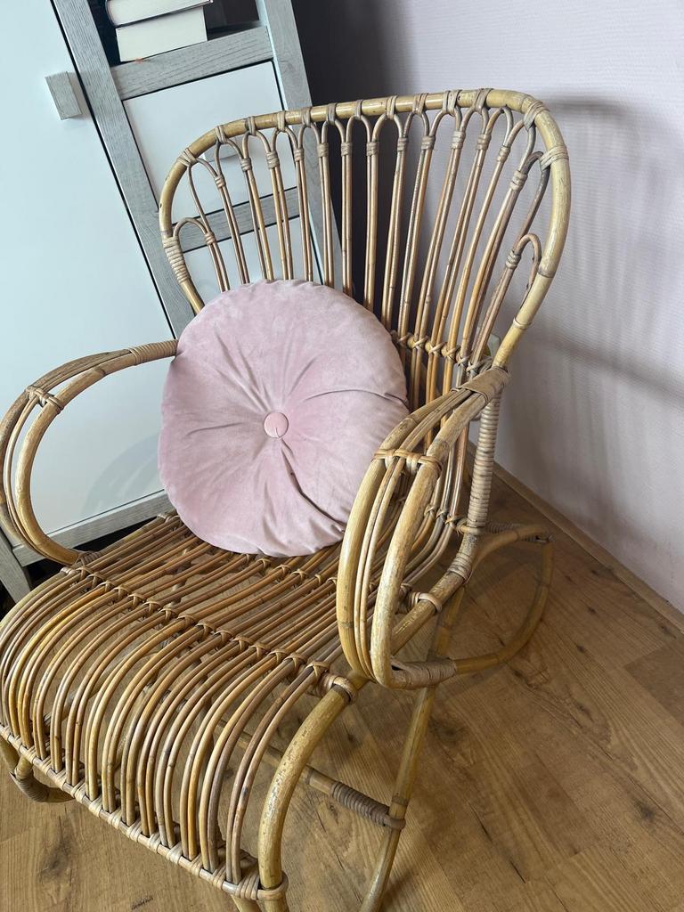 Vintage Rotan Fauteuil / Eenzit / Lounge Stoel, Ophalen, Gebruikt, 50 tot 75 cm, Riet of Rotan