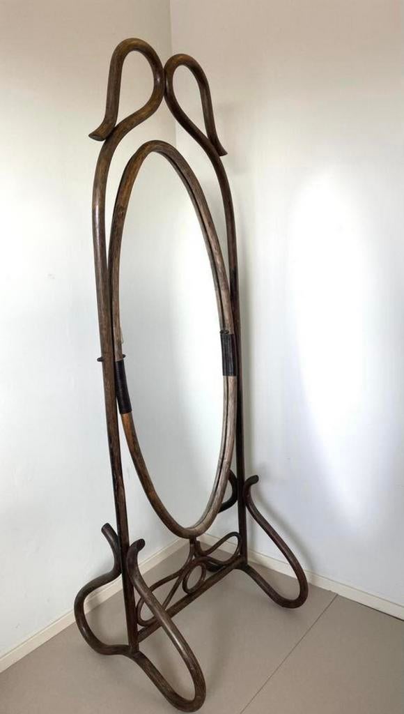 Vintage Ovale Rotan Bamboe Passpiegel Spiegel Manou Boho ‘70, Ophalen, Zo goed als nieuw, 50 tot 75 cm, 150 tot 200 cm