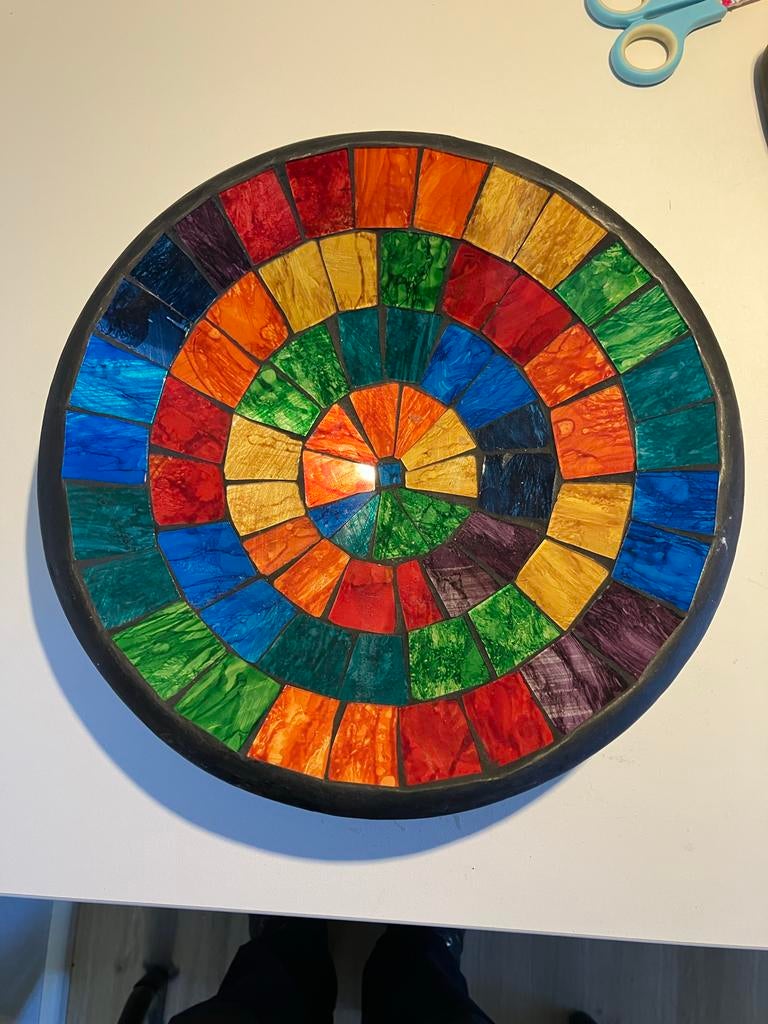 Prachtige Gekleurde mozaïek (fruit)schaal, Ophalen, Overige materialen, Schaal, Rond