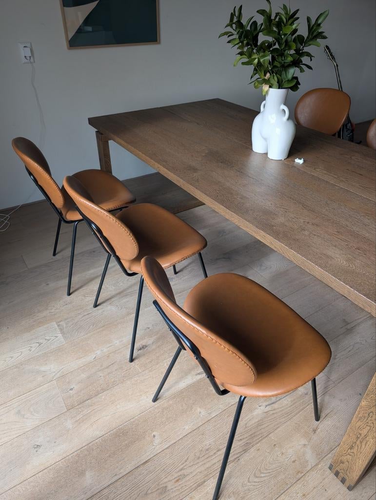 Zes bruine Beliani stoelen, Huis en Inrichting, Stoelen, Ophalen, Overige materialen, Bruin, Zo goed als nieuw