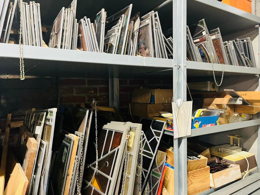 Unieke partij van ca. 800 glas-in-lood ramen, Ophalen, Gevelraam of Ruit, Gebruikt, Minder dan 80 cm