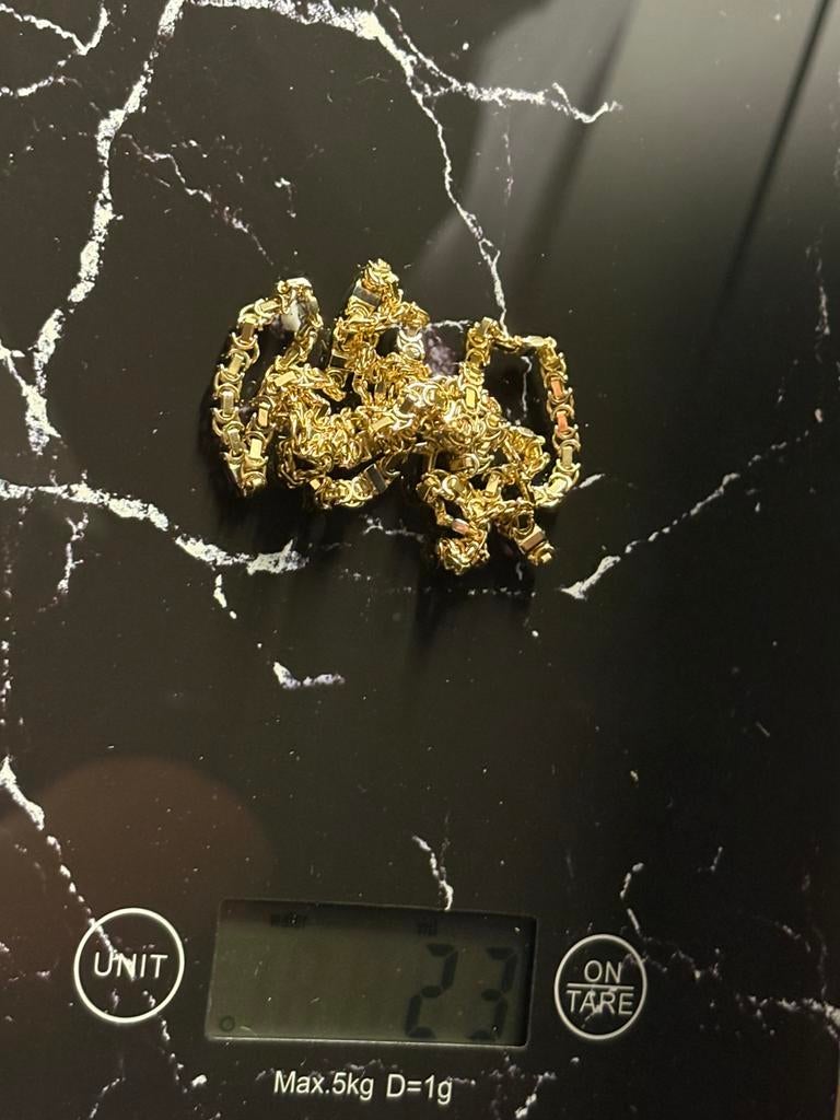 Platte koningsschakel ketting 14kt, Ophalen of Verzenden, Zo goed als nieuw, Goud