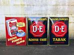 Set orginele emaille reclameborden Douwe Egberts Langcat Bus, Ophalen, Zo goed als nieuw, Reclamebord