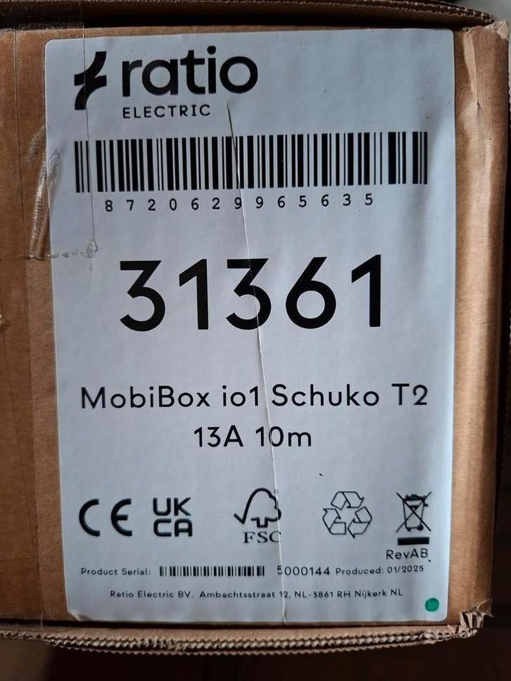Ratio MobiBox io1 Schuko T2 13A 10m, Auto diversen, Laadpalen, Verzenden