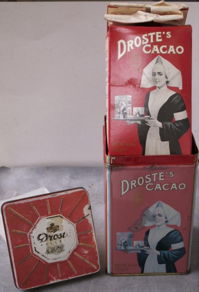 Vintage vierkant blik Droste Cacao 125 gr 125 jaar metinhoud, Verzamelen, Blikken, Ophalen of Verzenden, Gebruikt, Overige, Droste
