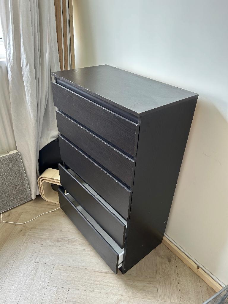 Zwarte ladekast  (malm), Ophalen, Gebruikt, 5 laden of meer, 100 tot 150 cm