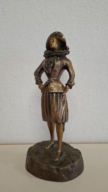 Antiek bronzen beeldje, gedetailleerde Troubadour, 3,8 kg., Antiek en Kunst, Art nouveau, Ophalen of Verzenden, Brons, 20 - 50 cm