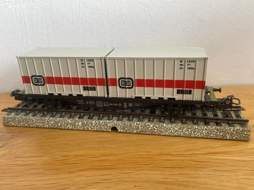 Marklin 00756  containerwagen met twee 20 , DB containers, Hobby en Vrije tijd, Modeltreinen | H0, Wisselstroom, Wagon, Ophalen of Verzenden