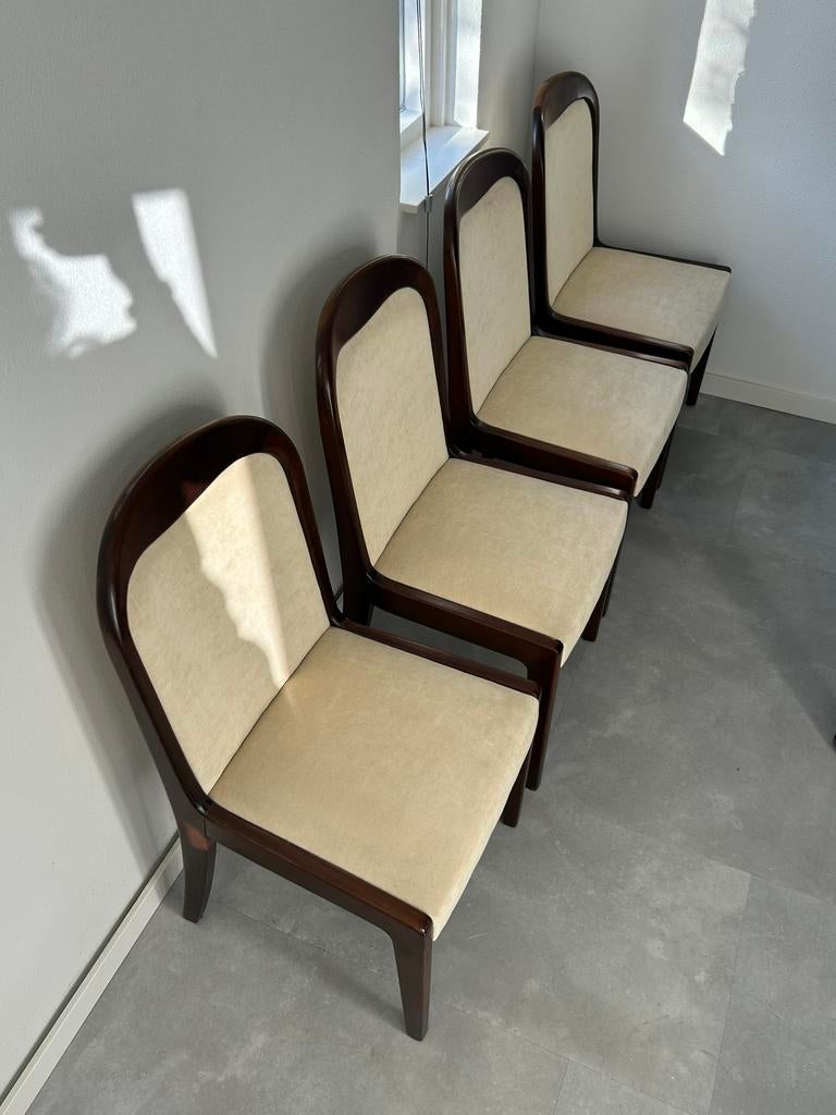 Vintage Japandi stoelen Benze collection donker hout wit, Huis en Inrichting, Stoelen, Overige kleuren, Ophalen of Verzenden, Zo goed als nieuw