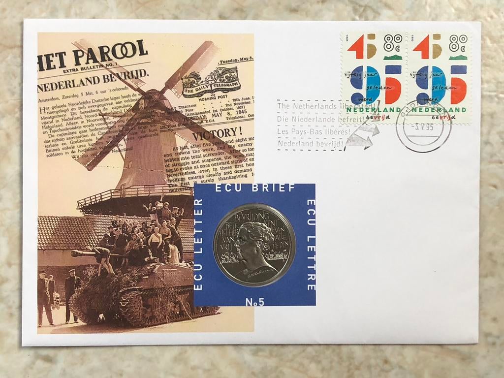 ECU Brief no 5, Nederland bevrijd., Postzegels en Munten, Penningen en Medailles, Verzenden, Overige materialen, Nederland