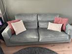 Comfortabele bank in lichtgroen/grijze fluweel, Ophalen, Gebruikt, Driepersoons, 75 tot 100 cm