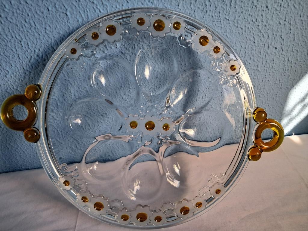 Vintage glazen serveerschaal van het merk Walther Glas., Ophalen of Verzenden