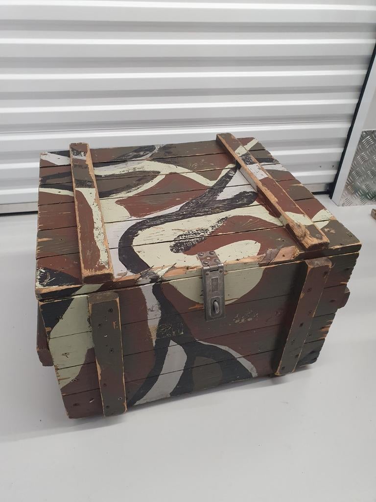Houten opbergkist kist met camouflage print, Ophalen, Landmacht, Nederland, Kist of Geocache