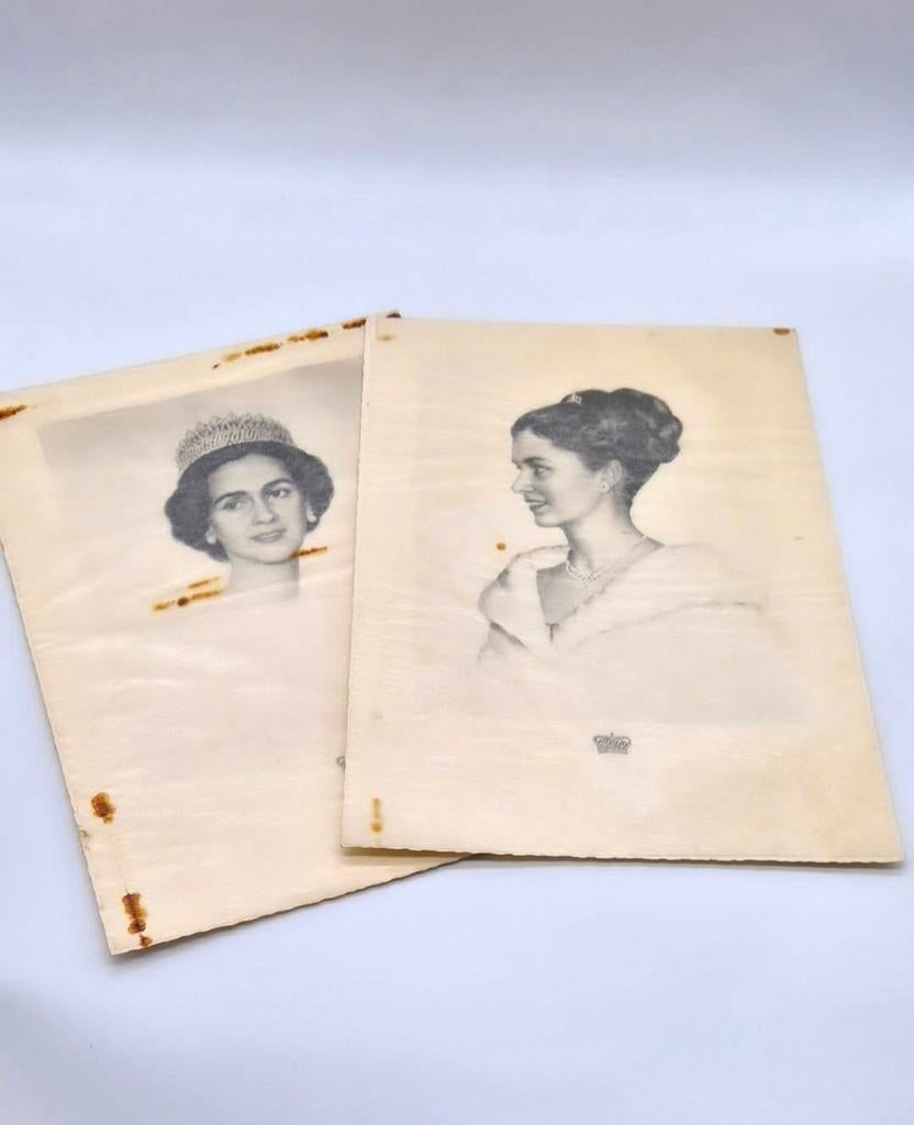 Oude nadruk Koningin Fabiola en Prinses Paola - Bruxelles, Ophalen of Verzenden, Gebruikt, Buitenland, Kaart, Foto of Prent